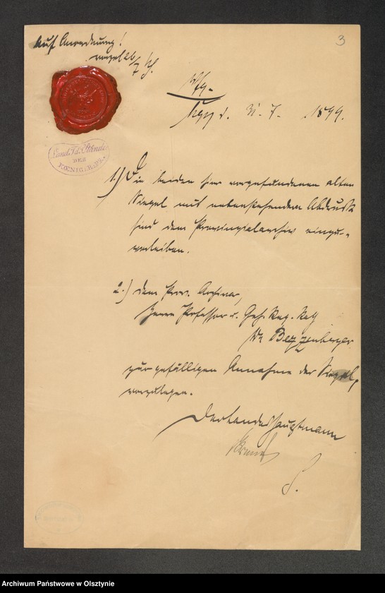 image.from.unit "Prowincjonalne Archiwum w Królewcu - sprawa publikacji i odcisku pieczęci]"