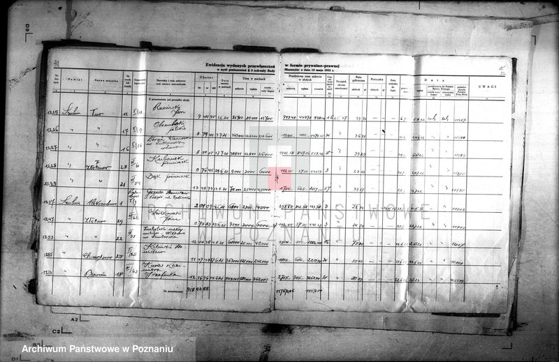 Obraz 16 z jednostki "Ewidencja udzielonych przywłaszczeń obiektów sprzedanych na zasadzie umów markowych /poz. 3 Uchwały Rady Ministrów z dnia 12.V.1933 r./"