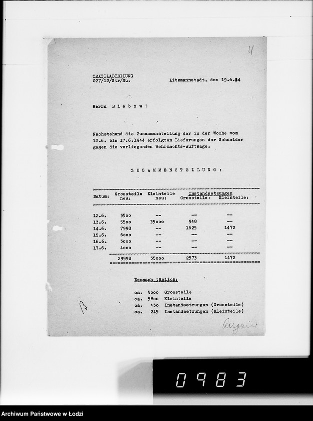 Obraz 8 z jednostki "Aufstellung laufender Aufträge und der Arbeitsressort"