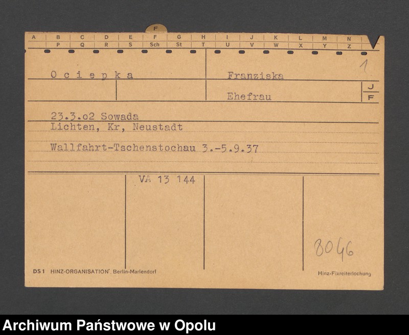 Obraz 3 z jednostki "[Ociepka Franziska, ur. 23.03.1902 Sowada]"