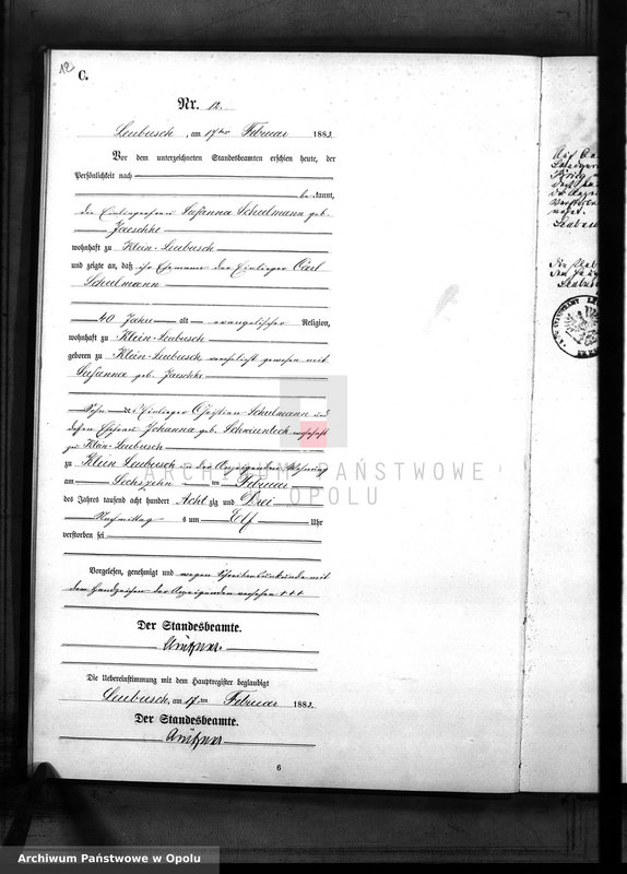 image.from.unit.number "Sterbe-Neben-Register Standes-Amt Leubusch 1883"