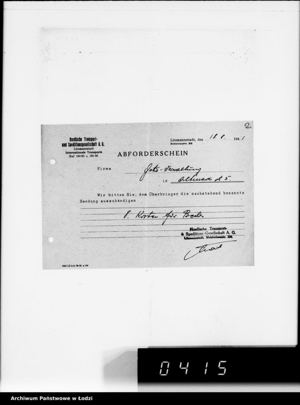 Obraz 6 z jednostki "[Dowody dostawy odzieży dla firmy dla Asmann u.Co.Berlin"