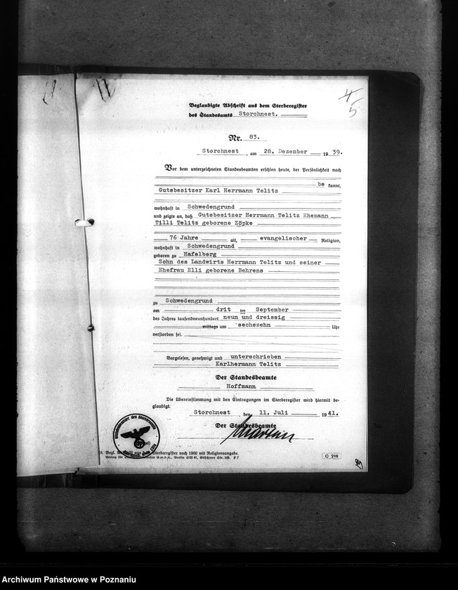 Obraz 9 z jednostki "Wykazy miejscowych Niemców, którzy zginęli w 1939 roku. Kreis Lissa (Leszno)"