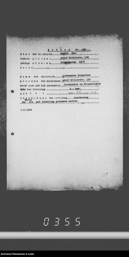 Obraz 20 z jednostki "J.196-210 [Wnioski Żydów w Getcie o zwrot długów za wzięty na kredyt towar przez kupujących]"