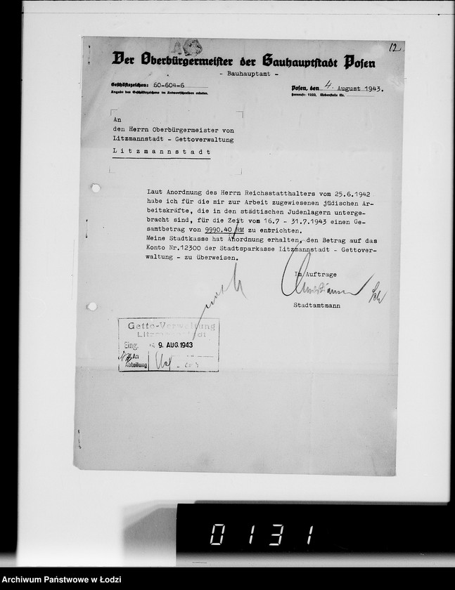 Obraz 16 z jednostki "Sonderkonto 12300. Arbeitsamt Posen Judenlager des Oberbürgermeisters von Posen"