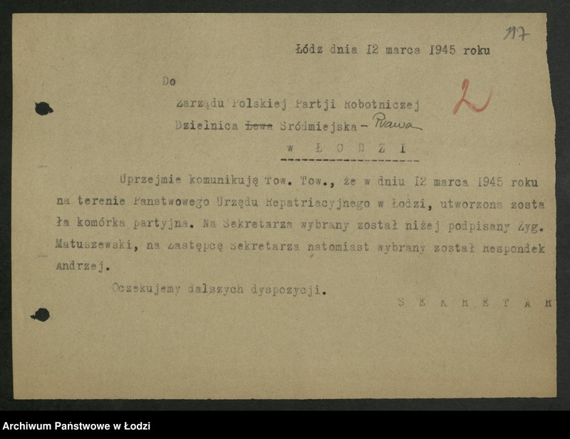 Obraz 18 z jednostki "Zarząd Centralny Państwowego Urzędu Repatriacyjnego; sprawozdania, protokoły, korespondencja [komórki PPR]"