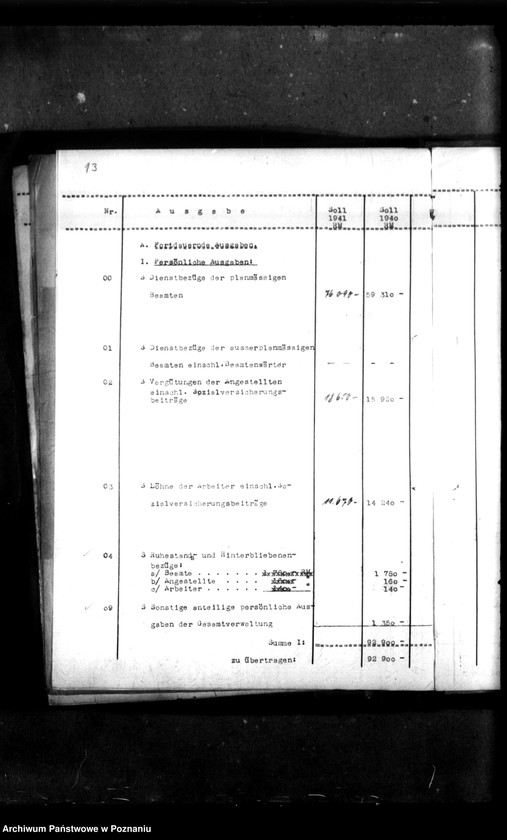 Obraz 18 z jednostki "Unterhaushaltplan - 4301. Gaugehörlosenschule, Posen. [Plany finasowe, budżety, sprawy finansowo-gospodarcze Szkoły]."