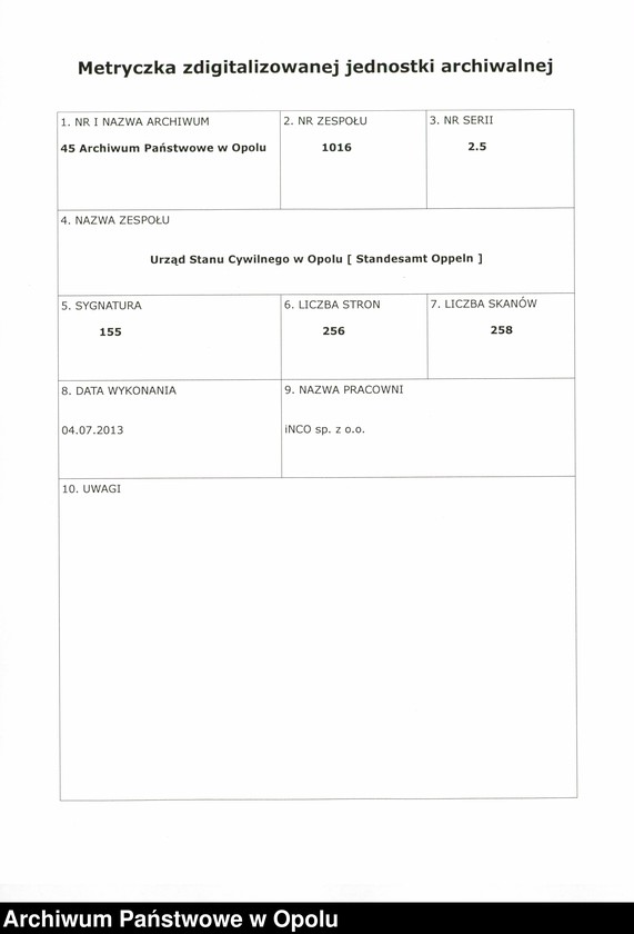 Obraz 2 z jednostki "Urząd Stanu Cywilnego w Opolu 1902 Rejestr zgonów Księga Miejscowa Nr 378 do 633"