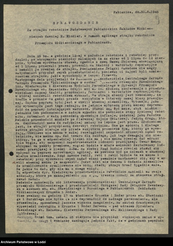 Obraz 10 z jednostki "Materiały dotyczące strajków w fabrykach Pabianic, Końskich [i Łodzi]"
