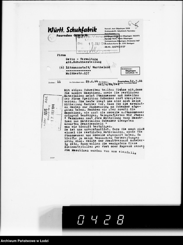 Obraz 10 z jednostki "Württembergische Schuhfabrik Faurndau G.m.b.H.Schriftwechsel"