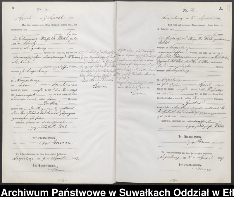 image.from.unit.number "Geburts-Neben-Register des Preussischen Standes-Amtes der Stadt Angerburg Kreis Angerburg"