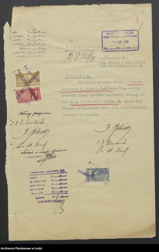 Obraz 3 z jednostki "Izrael Alie Izbicki, Icek Dawid Dembiński, Szulem Mendel Luel- wyrób i sprzedaż manufaktury"