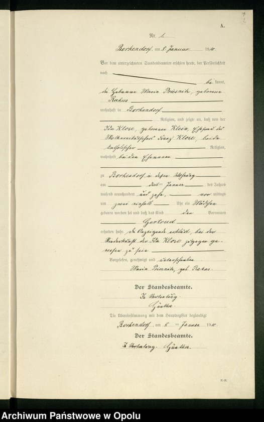 image.from.unit.number "Geburts-Register (Neben-Register) Standesamt Borkendorf 1910 No. 1 bis 60."