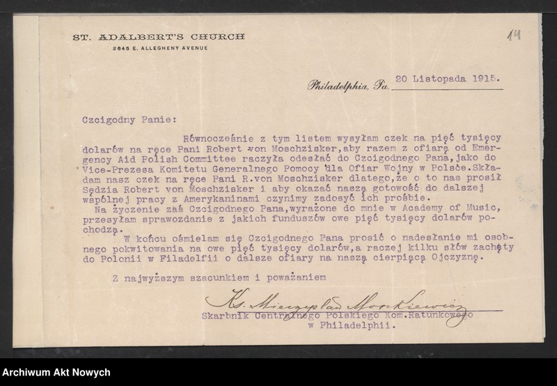 image.from.unit.number "Korespondencja organizacji polonijnych i osób prywatnych ze Stanów Zjednoczonych do I. J. Paderewskiego w sprawie pomocy dla ofiar wojny w Polsce"