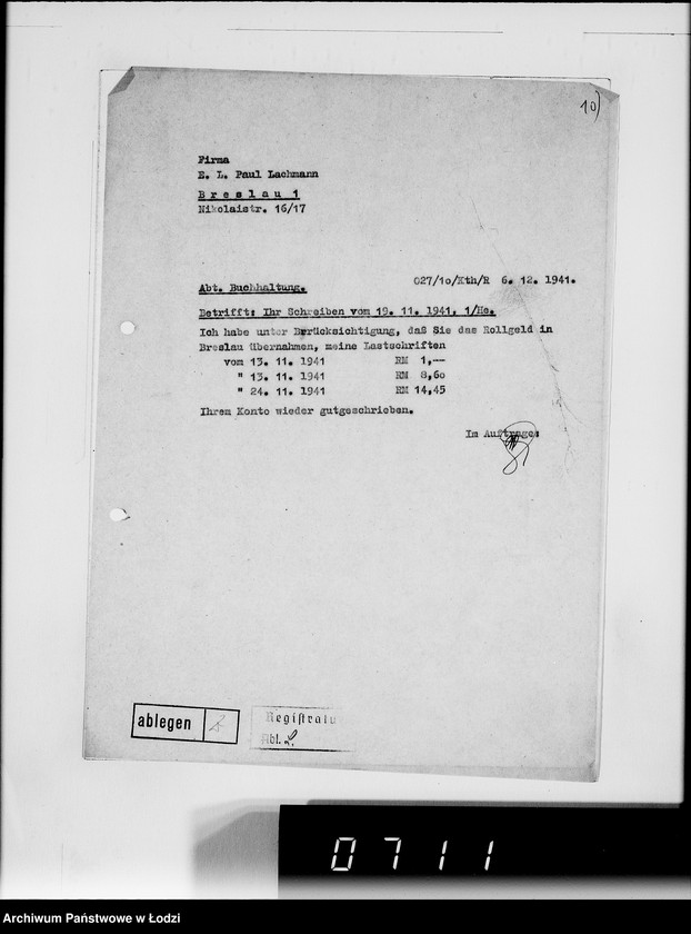 Obraz 16 z jednostki "[Korespondencja z urzędami, instytucjami i firmami] Lit.Lo-Lod."