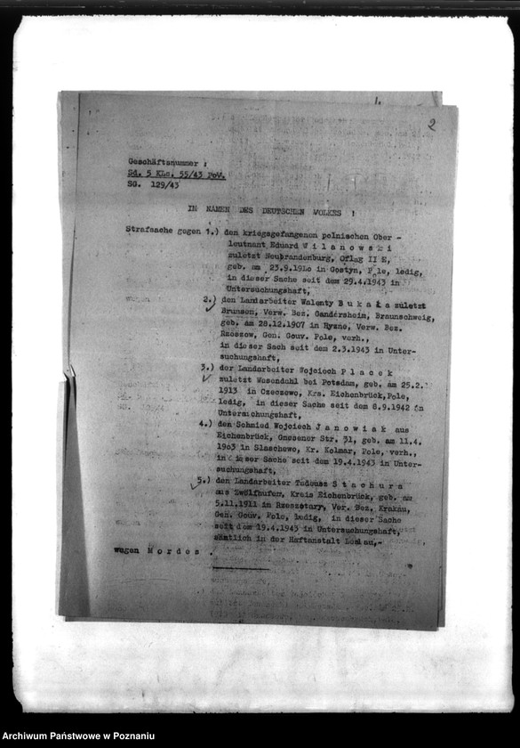 Obraz 6 z jednostki "Wyrok Sondergerichtu we Włocławku, na Polaków za rozstrzelanie 5 Niemców we wrześniu 1939 roku"