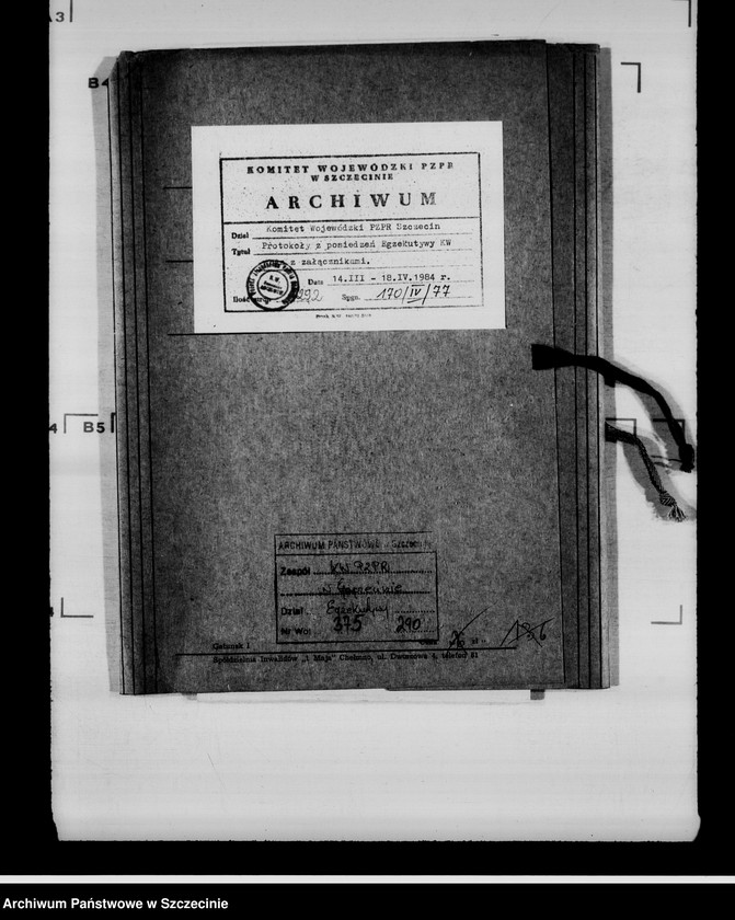 image.from.unit.number "Protokoły posiedzeń Egzekutywy Komitetu Wojewódzkiego Polskiej Zjednoczonej Partii Robotniczej: 14, 22 marca; 5, 12, 18 kwietnia 1984 r."