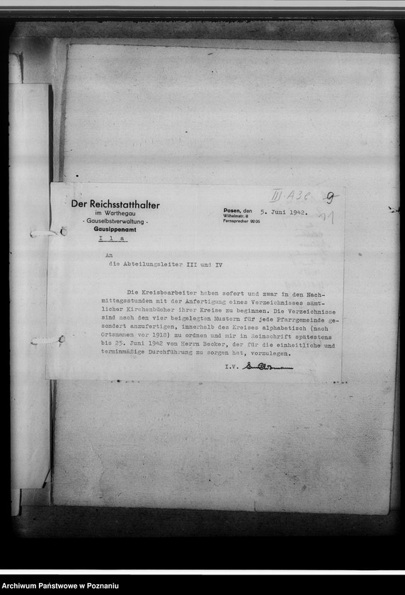Obraz 15 z jednostki "Betrifft Kennzeichnung der Kreise durch Unterscheidungszeichen und Richtlinien für die Sichtung und Verzeichnung der Kirchenbücher"