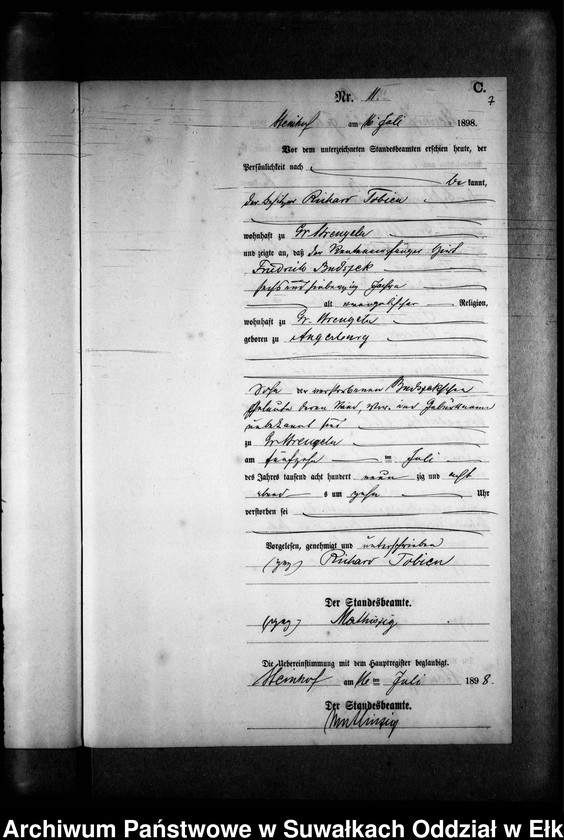 image.from.unit.number "Sterbe-Neben-Register des Preussischen Standes-Amtes Gr. Strengeln Kreis Angerburg"