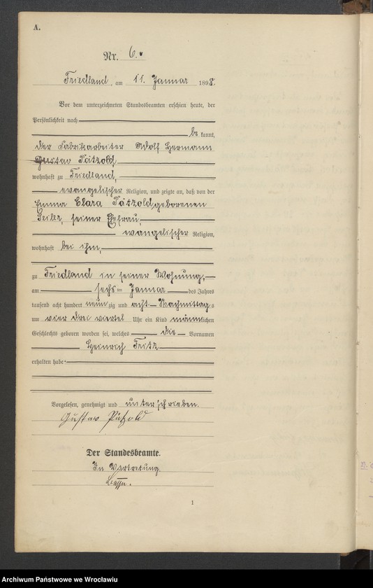 image.from.unit.number "Księga urodzeń USC Mieroszów (Friedland) 1898"