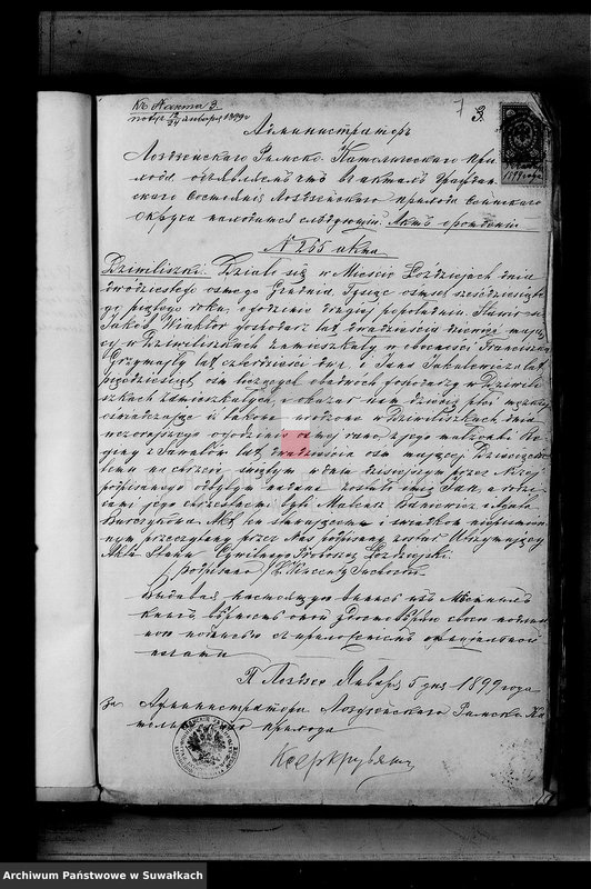 image.from.unit.number "Dokumenty k aktam brakosočetavšichsja Serejskago Rimsko-Katoličeskago prichoda za 1899 god"