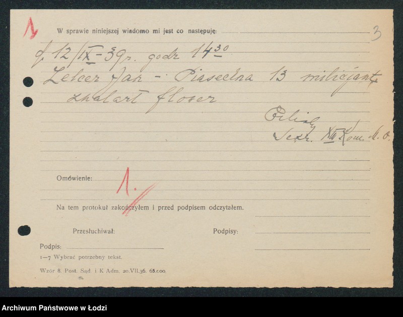 Obraz 5 z jednostki "[Akta XIII Komisariatu Milicji Obywatelskiej - protokoły i meldunki z zajść ulicznych, kradzieży, poszukiwań zaginionych]"