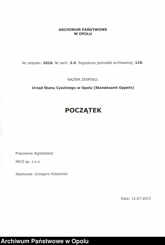 Obraz 1 z jednostki "Rejestr Malżeństw pierwopis 1909 [Opole] 1-173"