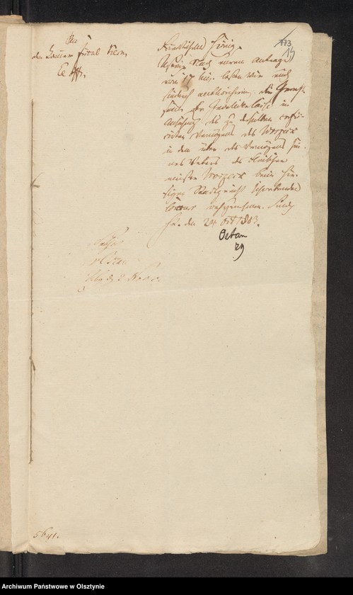 image.from.unit.number "In S. [Sachen] Johann Gottfried Wosseck [Woszeck] wegen seiner Abwesenheit"