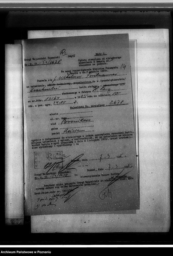 image.from.unit.number "Krochmalnia w Bronikowie pow. kościański W. Forstmann nr woj. kotła 2678"