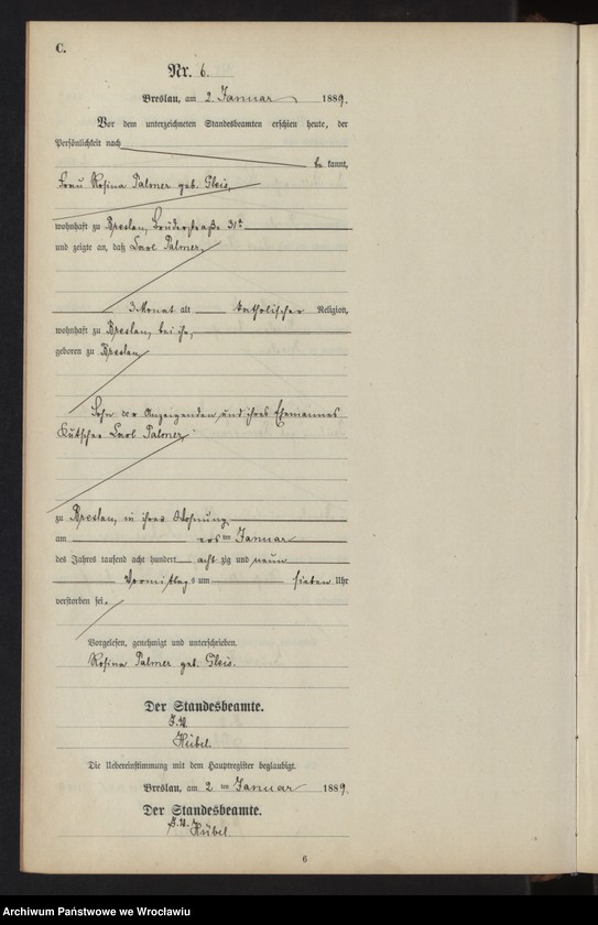 image.from.unit.number "Sterbe-Neben-Register Breslau II 1889 Band 1"