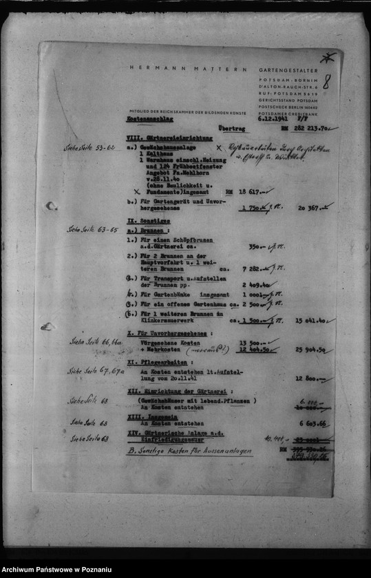 Obraz 12 z jednostki "Kostenanschlag zum Dienstwohngebäude des Reichsstatthalters des Warthegaues - nad jeziorem Góreckim"