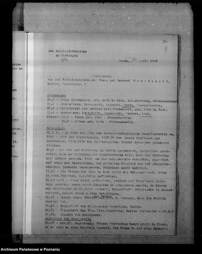 Obraz 13 z jednostki "Aktenauszüge für die 11.Sitzung der Zentralstelle der Deutschen Volksliste"