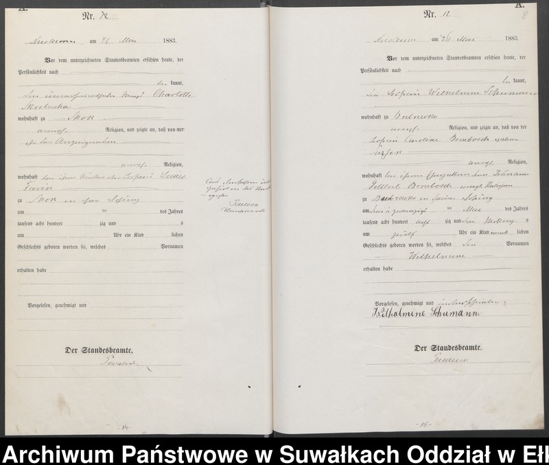 image.from.unit.number "Geburts-Haupt-Register des Königlich Preussischen Standes-Amtes Forstrevier Nicolaiken Kreis Sensburg für das Jahr 1883 [do 1887]"