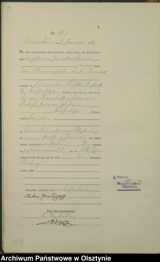 image.from.unit.number "Geburts-Haupt-Register Tom I, Nr 1-399"