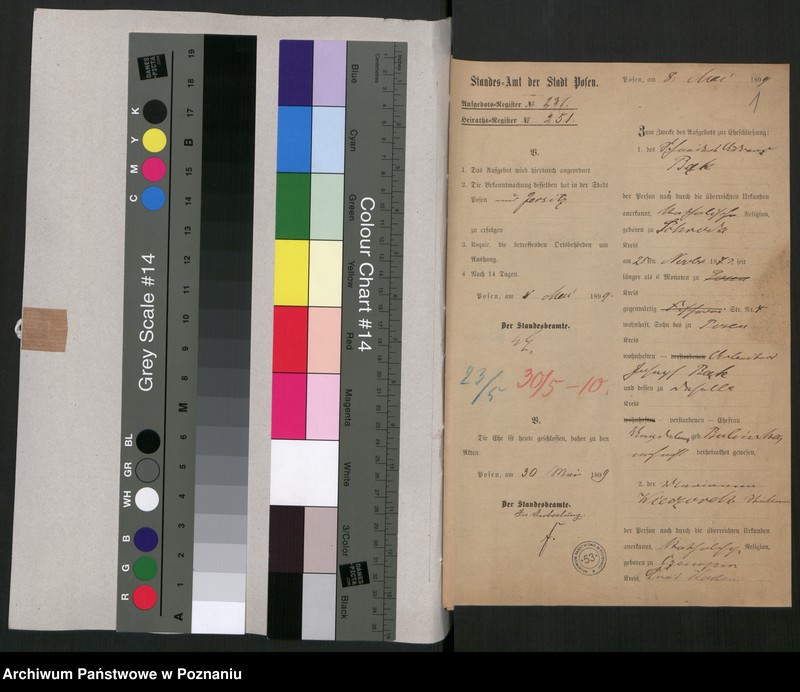 Obraz 3 z jednostki "Die von den Verlobten beigebrachten Urkunden zur Eheschliessung pro 1899"