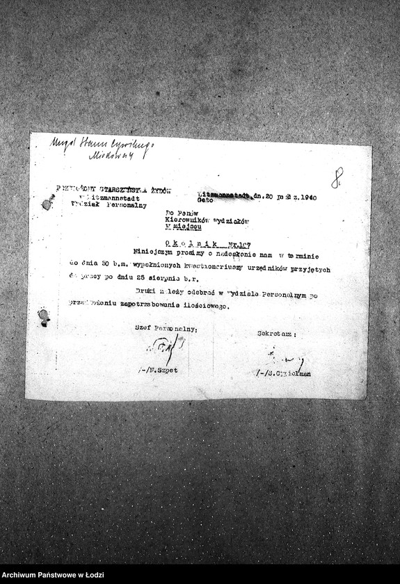 Obraz 11 z jednostki "[Okólniki przychodzące i wychodzące, listy wypłat pracowników Wydziału Statystycznego i Wydziałów Ewidencji]"