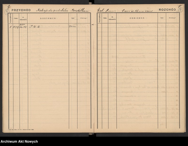 image.from.unit.number "Uzbrojenie [i wyposażenie jednostek] Policji Państwowej. Rejestr [przychodów i rozchodów sprzętu], wykazy, [pokwitowania] korespondencja."
