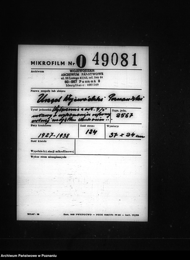 Obraz 2 z jednostki "Wyłączenie z art.. 4/5 ustawy o wykonaniu reformy rolnej z majątku Muchocin powiatu międzychodzkiego"