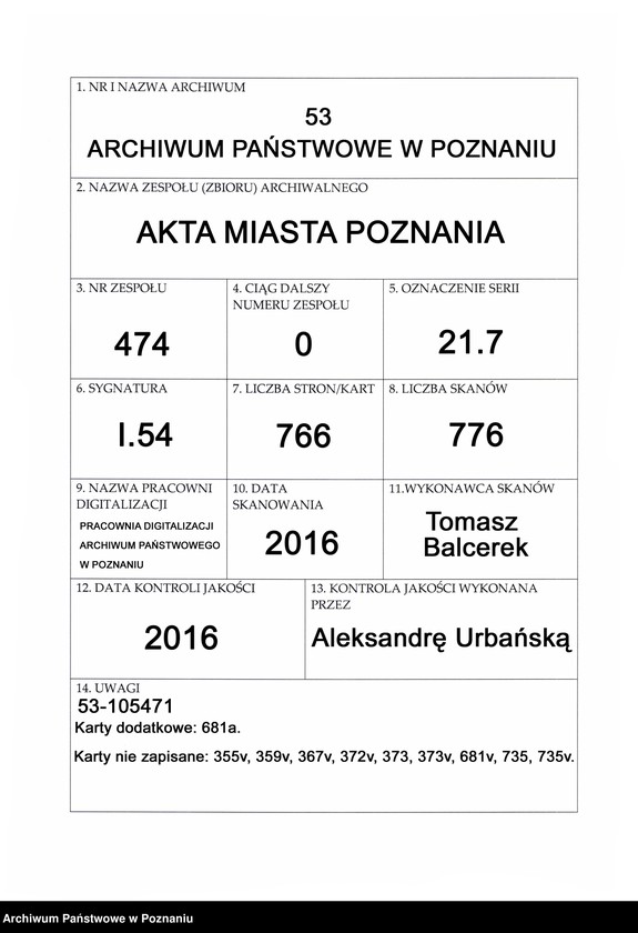 Obraz 2 z jednostki "Protocolon officii consularis Posnaniensis."