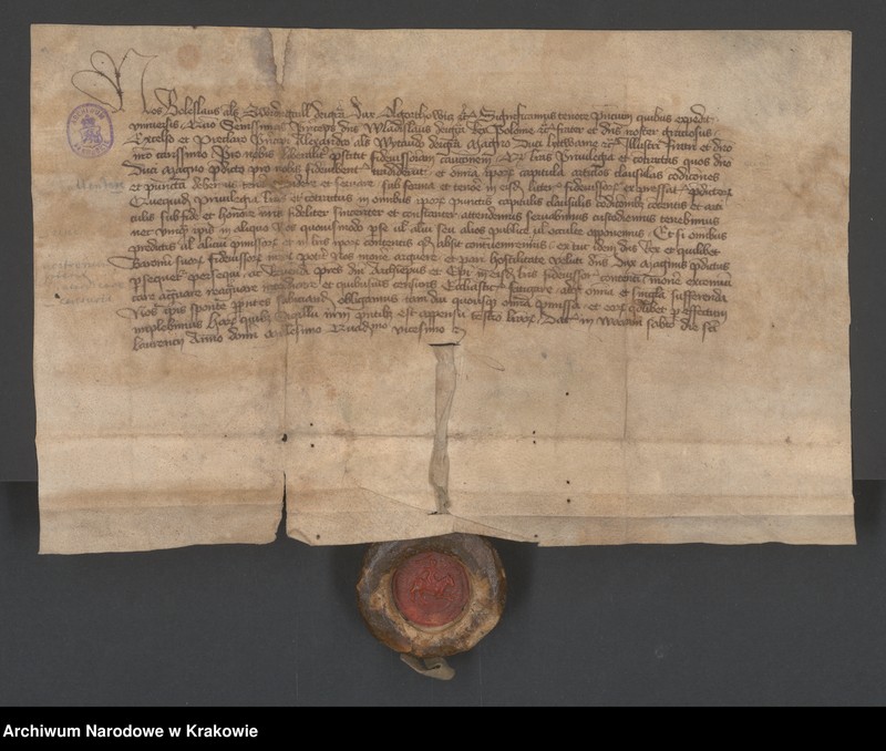 image.from.unit.number "Bolesław zwany Świdrygiełło książę Olgierdowicz przyrzeka dopełnić i dochować warunków poręczenia, które brat jego Władysław II Jagiełło król polski, złożył"