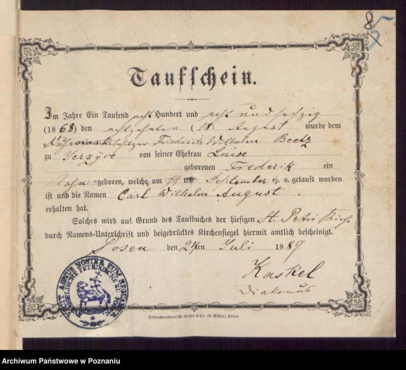 Obraz 10 z jednostki "Die von den Verlobten beigebrachten Urkunden zur Eheschliessung pro 1898"