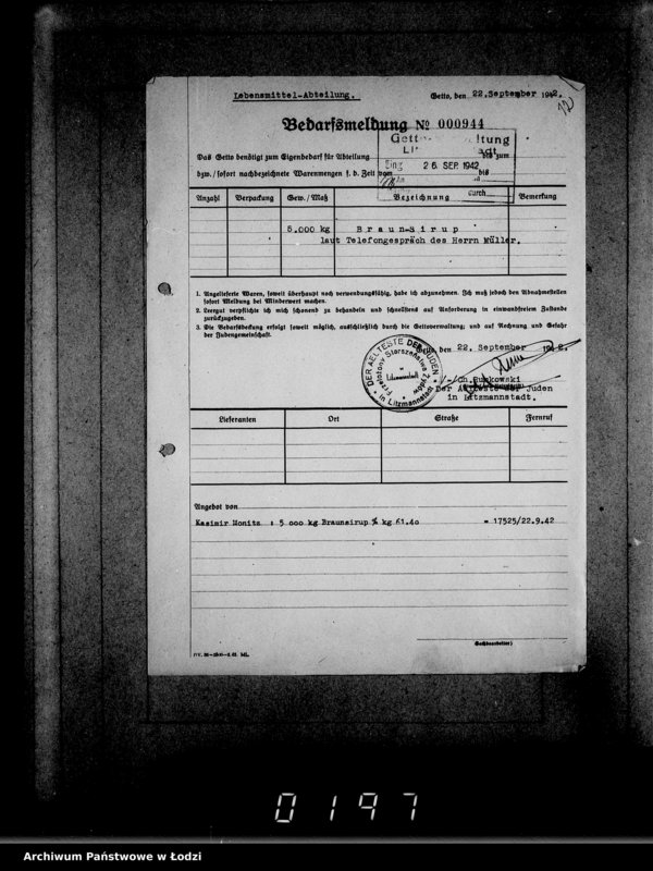 Obraz 16 z jednostki "Lebensmitteleinkauf. Aufträge, [Lieferscheinen und Rechnungen] 16971-17525 [Dostawa produktów żywnościowych do Getta]"