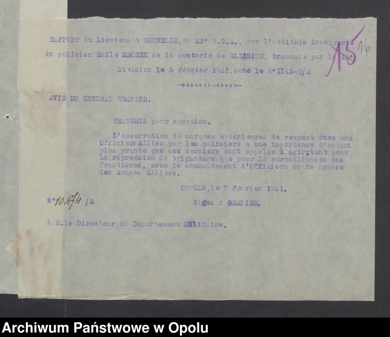 Obraz 18 z jednostki "Sorties /Korespondencja własna wychodząca - pisma, zarządzenia/ 1.02.1921 - 14.04.1921"