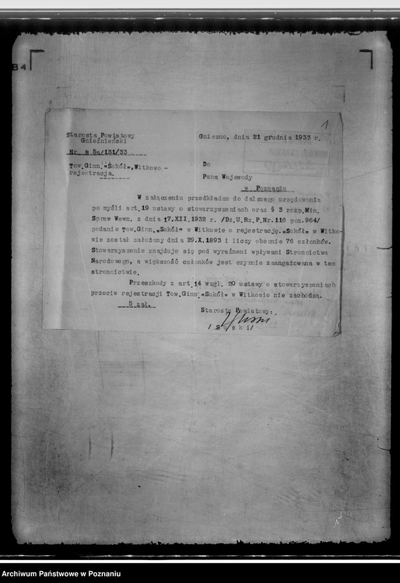 Obraz 5 z jednostki "/Towarzystwo Gimnastyczne,,Sokół" w Witkowie/"