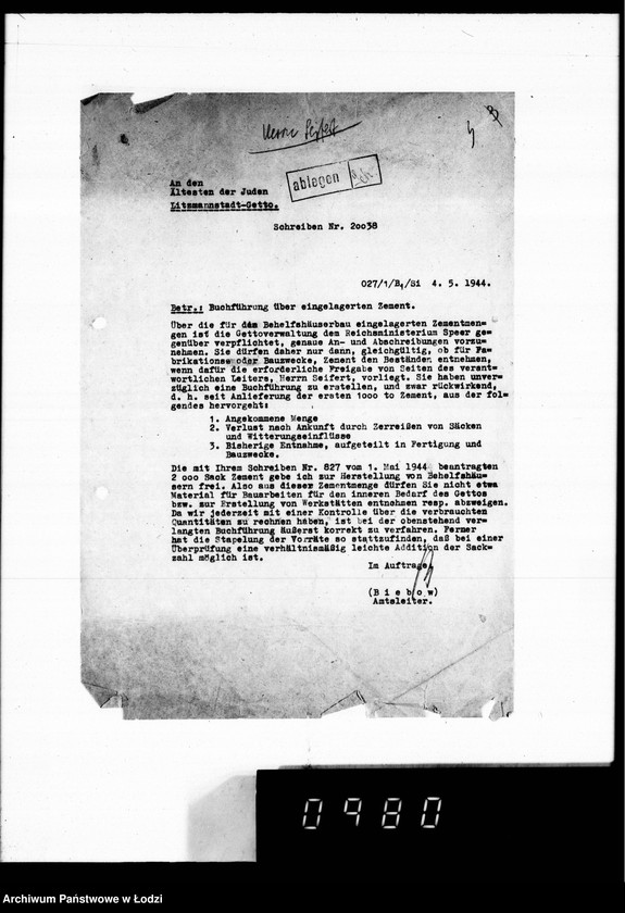 Obraz 8 z jednostki "Post an den Ältesten der Juden D.W.H.[Korespondencja dotycząca różnych prac w Getcie]"