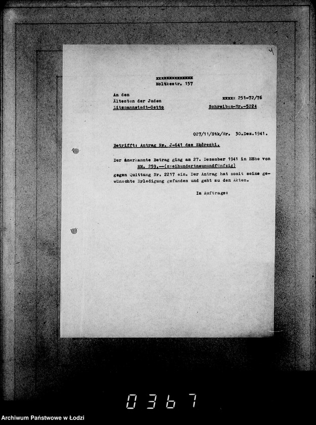 Obraz 8 z jednostki "J. 641-660.[Wnioski Żydów z Getta o zwrot należności za pracę lub towar wzięty na kredyt]"