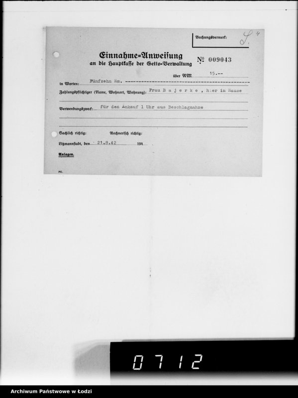 Obraz 8 z jednostki "Einnahme Anweisungen Sonderkonto"