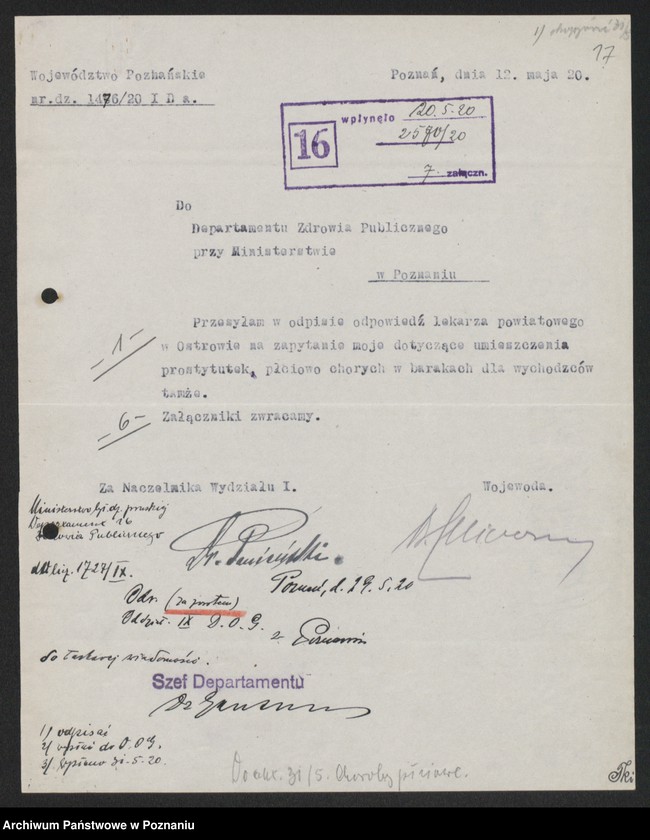 Obraz 19 z jednostki "Ministerstwo byłej Dzielnicy Pruskiej - Departament Zdrowia Publicznego. Akta w sprawie: Lecznic dla chorych wenerycznie kobiet [korespondencja]"