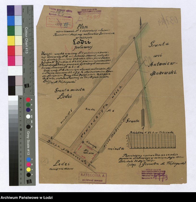 Obraz 1 z jednostki "Plan nieruchomości numer 1, stanowiącej własność Kazimierza i Marjanny małżonków Swiderskich w mieście Łodzi położonej"