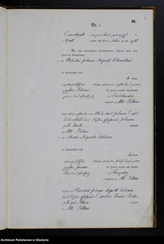 image.from.unit.number "Heiraths-Haupt-Register Tom I,Nr 1 - 29"